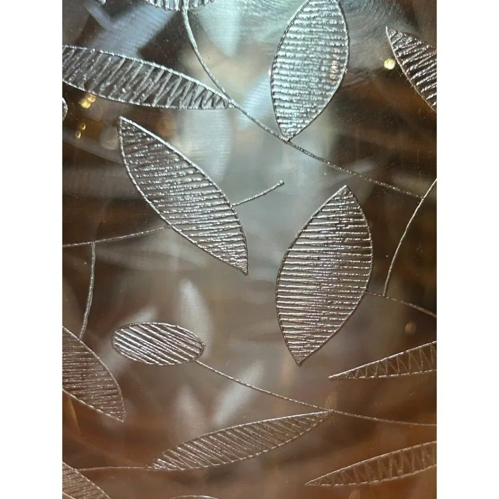 Glass Etched Vase Bohemia Czech Republic Leaf Design‎ 6.5